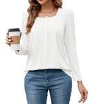Bluetime Women's Tops Dressy Casual Long Sleeve Pleated Shirts Square Neck Loose Basic T-Shirt Blouses 2024 Trendy Fall, White, 3X-Large