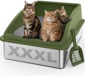 AIPERRO Stainless Steel Litter Box Extra Large for Big Cats and Multi-Cats | Jumbo Extra Large Metal Cat Box with High Sided Lid, Anti-Urine Leakage, Non-Stick,Include Litter Scoop