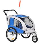 Aosom Dog Bike Trailer 2-in-1 Pet Stroller Cart Bicycle Wagon Cargo Carrier Attachment for Travel with Suspension, Hitch, Storage Pockets, Blue