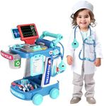 Doctor Kit for Kids, Pretend Doctor Playset for Toddlers with Cart, Costume and Stethoscope, Role Play Medical Toy for Girls Boys Toddlers 3-8 Birthday Gifts