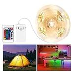 LED Strip Lights Battery Powered,2M RGB&Warm White Dimmable Under Cabinet Lights with Remote,Motion Activated LED Closet Light,Upgraded Night Lights for Camping Bedroom,Kitchen,Wardrobe,Stairs