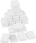 BELLE VOUS 25 Pack White Kraft Cardboard Paper Jewellery Gift Boxes - L5.7x W4.5 x H2.1cm/ 2.24 x 1.77 x 0.83 inches - Cotton Filled Jewelry Display Box Set - Necklaces, Earrings, Bracelets & Rings