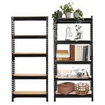 Kuber Industries Pack of 2 Heavy Duty Multipurpose Store Room Organizer Rack | 5 Tier Foldable Kitchen Racks and Shelves for Storage at Home, Office & Garage | Brown & Black