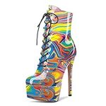 Aachcol Women Ankle Boots Short Bootie Platform Stiletto High Heel Round Toe Dress Shoes Lace-up Patent Multicolor N 6.5 Inch 12 US