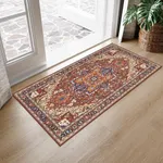 Moynesa Ultra-Thin Washable Kitchen Rugs, 2x4 Small Entryway Rug Door Mat Non Slip Stain Resistant, Oriental Throw Rug for Front Indoor Entrance Bathroom Laundry Room, Brown/Multi