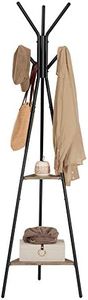VASAGLE Portemanteau sur Pieds, Portant, Meuble d’Entrée, Style Industriel, avec 2 Étagères, pour Vêtements, Chapeaux, Sacs, Grège et Noir RCR016B02