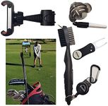 Stratus Golf Fairways & Greens Bundle. 1 Golf Swing Analyzer Selfie Phone Clip, 1 Divot Tool (with Magnetic Ball Marker), 1 Golf Club Brush, 1 Golf Ball Alignment Tool