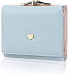 KQueenStar Women's Wallet Purses Leather Wallet Women Credit Card Holder Ladies Purse Clutch Holder Case with Heart-Shaped Metal Buckle Gift (Blue)