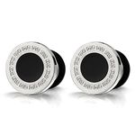 10mm Mens Circle Stud Earrings Steel with Greek Key Pattern and Black Enamel(CA)