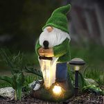 THE ENCHANTED GARDEN Garden Gnome Knight Statue Outdoor Resin Gnome Figurine Outdoor Solar Powered LED Garden Lights Resin Garden Figurine for Patio Lawn Yard Décor