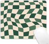 HUOCAIREN Green Checkered Mouse Pad Cute, Retro Boho Mousepad for Home Office, Anti-Slip Rubber Minimal Abstract Wavy Mice pad for Computer & Laptop, 9.5x7.9 inch, Sage Green Pattern Aesthetic