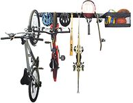 WALMANN Garage Sports Equipment Organizer, Wall Mounted Ball Storage Rack with Basket, 2 Bike Wall Rack, for Basketball Soccer Ball Baseball Bats Bike Helmet Tennis Rackets