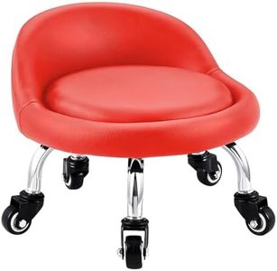 Lanstics Low Rolling Stool with Wheels Leather Roller Seat Wheel Stool Chair Round Roller Stool Seat Cushion Backrest with Universal Wheels for Home Office Fitness (Red)