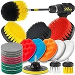 Holikme 22Piece Drill Brush Attachments Set, Scrub Pads & Sponge, Buffing Pads, Power Scrubber Brush with Extend Long Attachment, Car Polishing Pad Kit,Cleaning Supplies，Shower Scrub,Scratch Brushes
