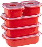 Décor Microwave Food Containers Set | 5 Pack - 2 x 375ml, 3 x 900ml | Steam Release Vent | Dishwasher & Freezer Safe | Red