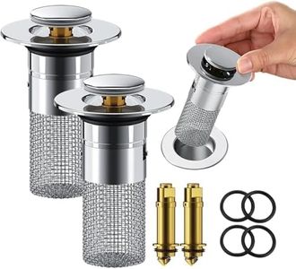 Bathroom Sink Stopper Hair Catcher, Bathroom Sink Drain Strainer, Pop Up Sink Drain Filter with Removable Stainless Steel Filter Basket Hair Catcher for US Bathroom Sink Stopper Replacement (2 PCS)