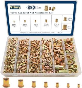 Vifmy SAE Rivet Nut Assortment Kit, 880Pcs #6-1/2 Zinc Plated Rivnut Insert