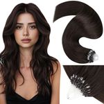 LaaVoo Micro Loop Hair Extensions Human Hair Dark Brown Micro Bead Hair Extensions Silky Straight Remy Human Hair Extensions Micro Ring 18 Inch 1g/strand 50g