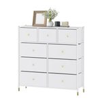 Tall Dresser | Bedroom Dresser with 9 Drawers, Fabric Chest of Drawers for Kids, Baby, Clothes, Living Room (White & Gold)