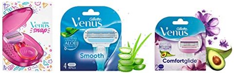 Gillette Venus Snap Hair Remover for Smooth Skin-Women Razor & Comfortglide Hair Removal Razor Blades/Refills/Cartridges - 2 Pieces & Hair Removal Razor Blades/Refills/Cartridges for Women - 4 Pieces