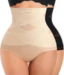 Nebility Womens' Tummy Control High Waist Trainer Body Shaper (US, Alpha, Large, Regular, Regular, Black/Beige 2pk)