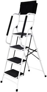 WiberWi Step Ladder 4 Step with Handrails 500 lb Capacity Step Stool Folding Portable Ladders for Home Kitchen Steel Frame with Non-Slip Wide Pedal Stepladder with Attachable Tool Bag White