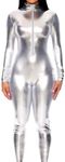 Forplay Women's Hot Metallic Zip Front Mock Neck Catsuit Bodysuit - Halloween Adult Costume US, Silver, Large-X-Large