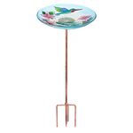 26 Inch Height Glass Bird Baths Birdfeeders with Metal Stake for Garden Lawn Yard Hummingbird