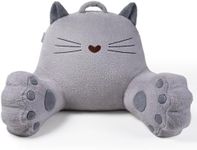 Blissful Diary Kitty Reading Pillow for Kids/Teens/Adults, Back Pillow for Sitting Up in Bed with Shredded Memory Foam, Bed Rest Pillow with Arms, Back Support Pillow with Washable Cover (Light Gray)