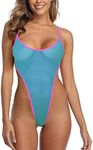 SHERRYLO Micro Bikini Sheer Thong Bathing Suit for Women See Through Slingshot G String Monokini Bodysuit Swimsuit Micro Bikinis Blue Pink