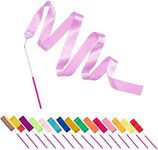 PAMASE 16 Packs Kids Dancing Gymnastics Ribbon Wands, 6'6" Rhythmic Artistic Twirling Ribbons with Non-Slip Handle