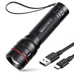 GEARLITE Rechargeable LED Torch, 2000LM Torches LED Super Bright with 3 Modes, Portable Small Torch with Battery, Waterproof Flashlight Zoomable for Power Cut, Emergency, Camping, Hiking, Outdoor