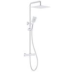 Rainsworth Thermostatic Shower Mixer Set Chrome, 30 * 30 cm Square Overhead Rainfall Shower in Stainless Steel, Handheld Shower 3 Spray, Riser Rail, Anti Scald Shower Set, Shower System