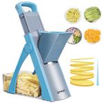 Safe Mandoline Slicer for Kitchen, 5 in 1 Vegetable Chopper, Mandolin Potato Slicer with Thickness Adjuster, French Fry Cutter, Veggie Dicer Faster Kitchen Slicer for Meal Prep Blue