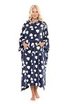 Suzy & Me Ladies Soft Luxury Fleece Hooded Oversized Lounger Poncho/Blanket. Pink / White or Grey / White Spot Design. Navy / Ivory Heart Design. One Size Fits All. (NAVY)