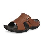 HITZ Men's Tan Leather Open Toe Comfort Slippers - 7 UK