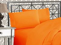 Elegant Comfort Luxurious Premium Hotel Quality Microfiber Three Line Embroidered Softest 4-Piece Bed Sheet Set, Wrinkle and Fade Resistant, Queen, Orange