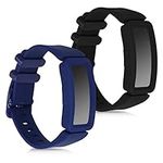 kwmobile Straps Compatible with Fitbit Ace 2 Straps - 2X Replacement Silicone Watch Bands - Black/Dark Blue