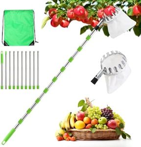 seOSTO Cueille Fruit Télescopique, 4,2M Cueilleur de Fruits Amovible, Ramasse Fruit avec Poteau Réglable Léger et Sac de Rangement, Outil Cueillette Jardin Arbre Poires Pêches Ø 160mm