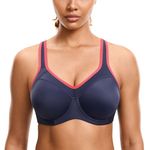 SYROKAN Women's Full Support High Impact Racerback Lightly Lined Underwire Sports Bra True Navy 34G