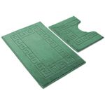 Ambience Products Greek Key Pattern Bath Mats 2 Piece Sets Non Slip Bathroom Mat, Soft Washable Rug Quick Dry Water Absorbent Bathroom Shower Mat & Pedestal Set (Green)