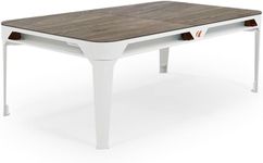 CORNILLEAU - Hyphen Outdoor - Outdoor Pool Table Convertible into a Dining Table, Weatherproof, Made in France - White Frame - Dark Grey Cloth - Pockets Terracotta - Dinner Tops: Wood Decor
