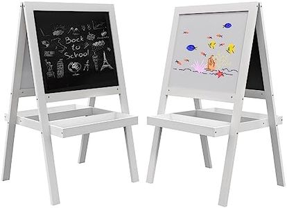 AIYAPLAY Kids Easel, Art Easel with Double Sided Whiteboard, Chalkboard, Storage, 2 in 1 Standing Easel for Toddlers 18-48 Months, White