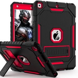 ZoneFoker Case for iPad 9th/8th/7th Generation 2021/2020/2019(10.2 inch), Heavy Duty Military Grade Shockproof Rugged Protective 10.2" Cover with Built-in Stand for iPad 9 8 7 Gen (Black+Red)