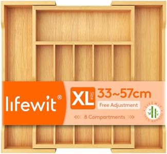 Lifewit Cutlery Drawer Organiser, Expandable Utensil Tray for Kitchen, Bamboo Adjustable Kitchen Storage & Organisation for Spoons Forks Knives, Wood Flatware and Cutlery Holder, 33-57×38cm Natural
