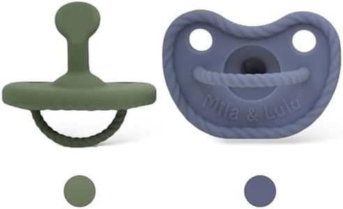 Mila & Lulu Orthodontic Shape Silicone Pacifiers (Set of 2); 0 Months and up; 100% Food Grade Silicone, One Piece Design (Olive/Ocean)