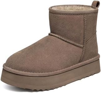 Litfun Platform Mini Boots for Women Genuine Suede Winter Ankle Snow Boots with Fur Lined, Mocha 41