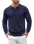 COOFANDY Jumper for Men Long Sleeved Polo Jumpers Winter Knitted Pullover Casual Sweatshirts Solid Color Polo Shirts Sweater Navy Blue M