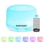 SUMVISION Diffuser Humidifier For Bedroom Electric Diffusers For Home Office 500ml Essential Oil LED Night Remote Control Leak Proof Auto Shutoff Aromatherapy BPA FREE (UK DESIGN FREE UK TECH SUPPORT)