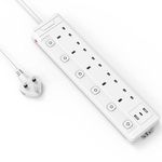 Extension Lead 1M 5 Way with 3 USB Slots (2 USB-A,1 USB-C), Individually Switched Extension Lead with USB Slots, White 1 Metre Extension Lead, For Home Dorm Office Multi Plug